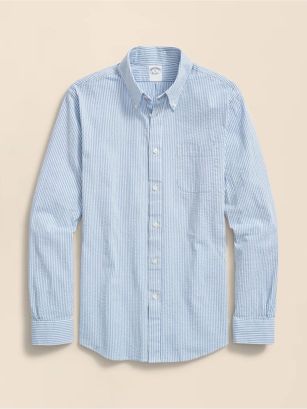 Brooks Brothers mens L Large blue white stripe seersucker regent oxford shirt